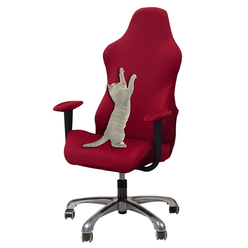 WOMACO Gaming Chair Slipcover Stretch Seat Chair Cover for Leather Computer Reclining Racing Ruffled Gamer Chair Protector (Red, One-Size) - Image 1